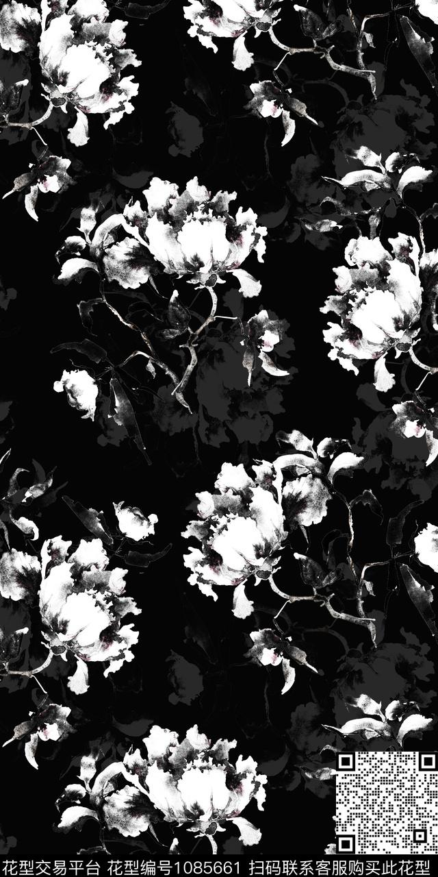 黑白华亿平台数码华亿平台花卉数码印花华亿平台下载（图片编号: 1085661） - 瓦栏（Walan）