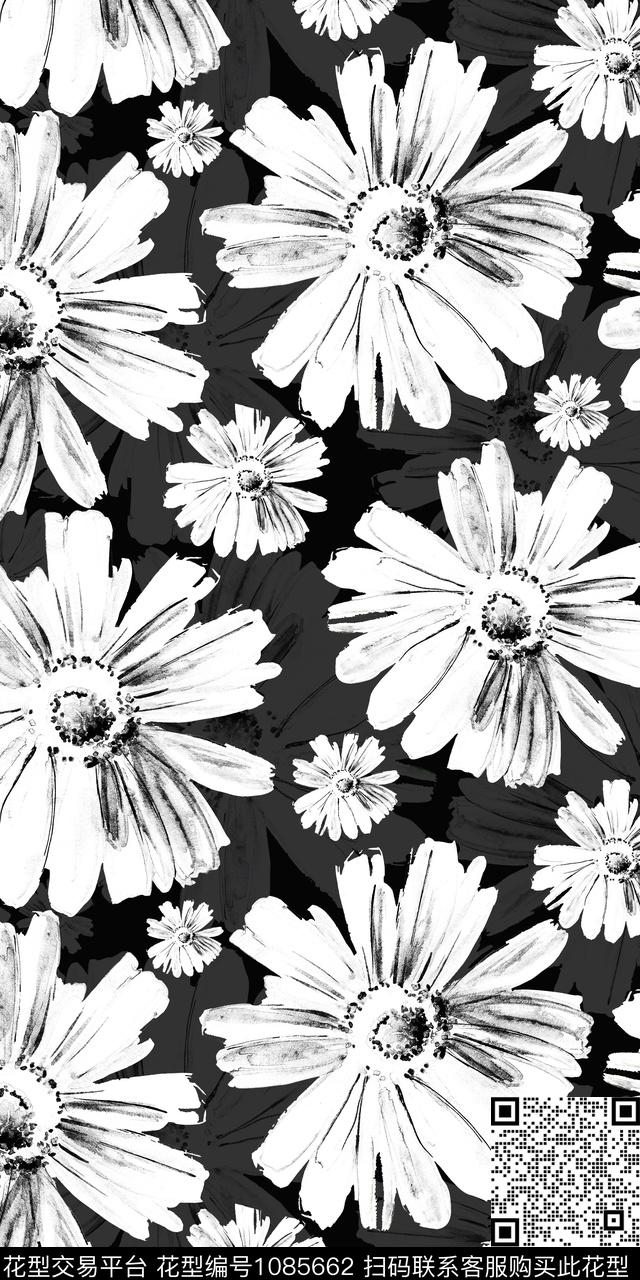 黑白华亿平台数码华亿平台花卉数码印花华亿平台下载（图片编号: 1085662） - 瓦栏（Walan）
