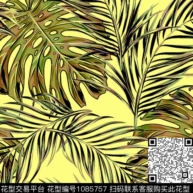绿植树叶热带华亿平台数码印花华亿平台下载（图片编号: 1085757） - 瓦栏（Walan）