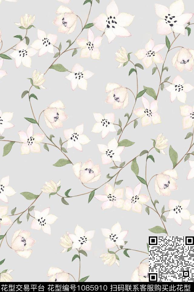 小碎花女装清爽底花卉数码印花华亿平台下载（图片编号: 1085910） - 瓦栏（Walan）