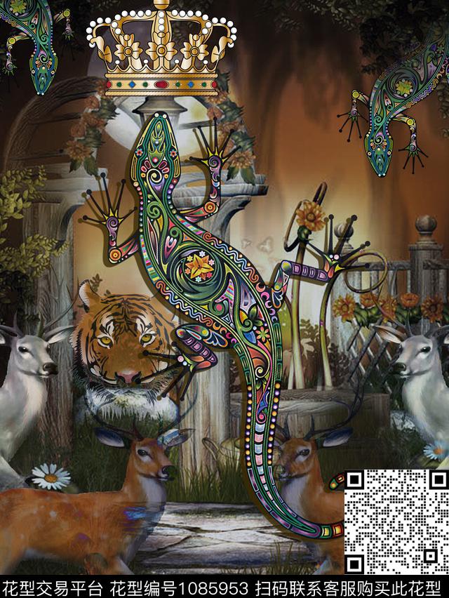 鹿蜥蜴大牌风数码印花华亿平台下载（图片编号: 1085953） - 瓦栏（Walan）