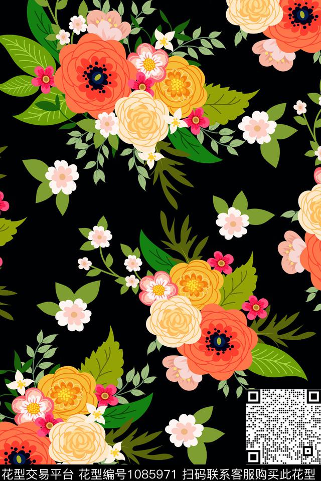抽象花卉菊花绿植树叶数码印花华亿平台下载（图片编号: 1085971） - 瓦栏（Walan）