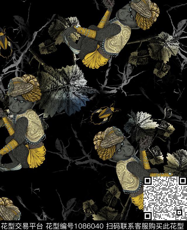 花卉复古动物数码印花华亿平台下载（图片编号: 1086040） - 瓦栏（Walan）