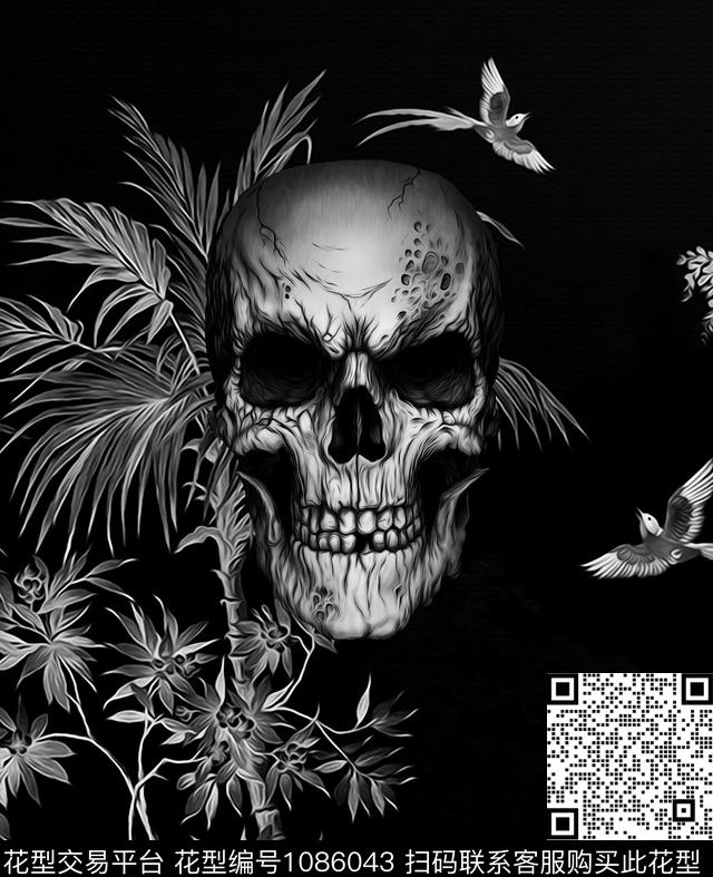 骷髅鸟抽象数码印花华亿平台下载（图片编号: 1086043） - 瓦栏（Walan）