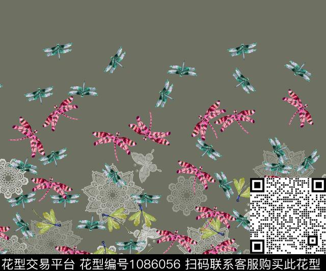昆虫蜻蜓欧美数码印花华亿平台下载（图片编号: 1086056） - 瓦栏（Walan）
