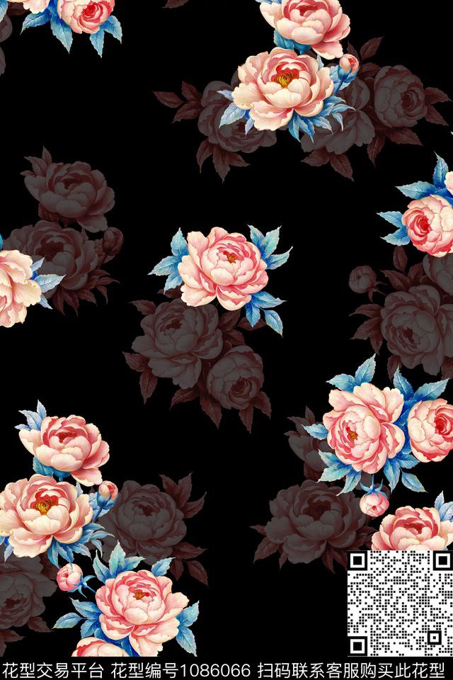 手绘花卉中老年底纹数码印花华亿平台下载（图片编号: 1086066） - 瓦栏（Walan）