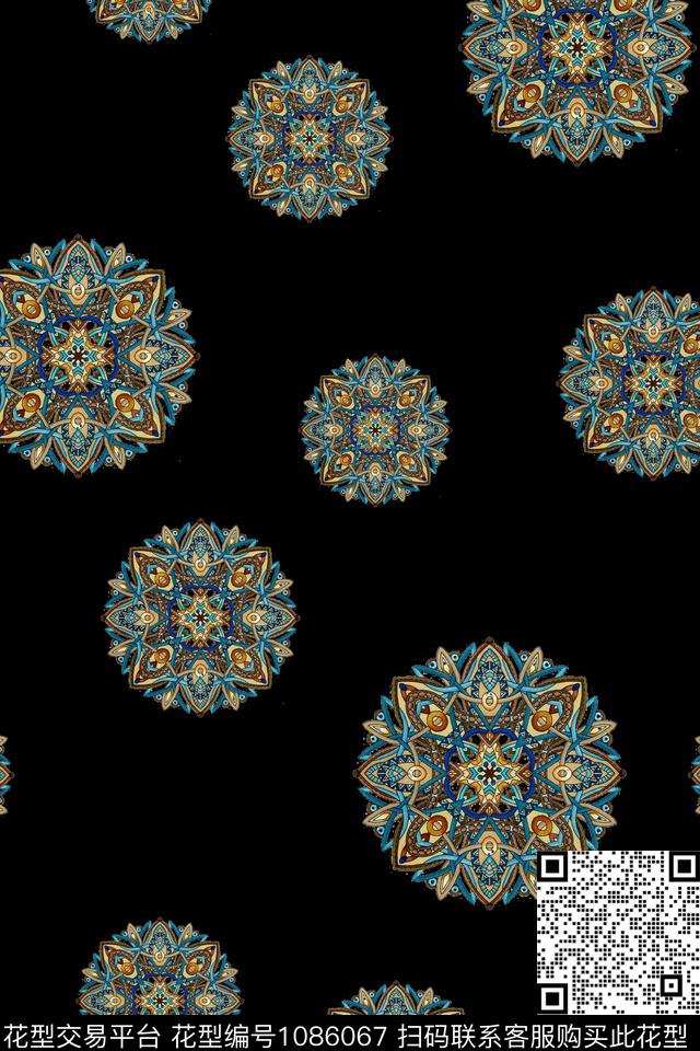 黑底花卉数码华亿平台民族风数码印花华亿平台下载（图片编号: 1086067） - 瓦栏（Walan）