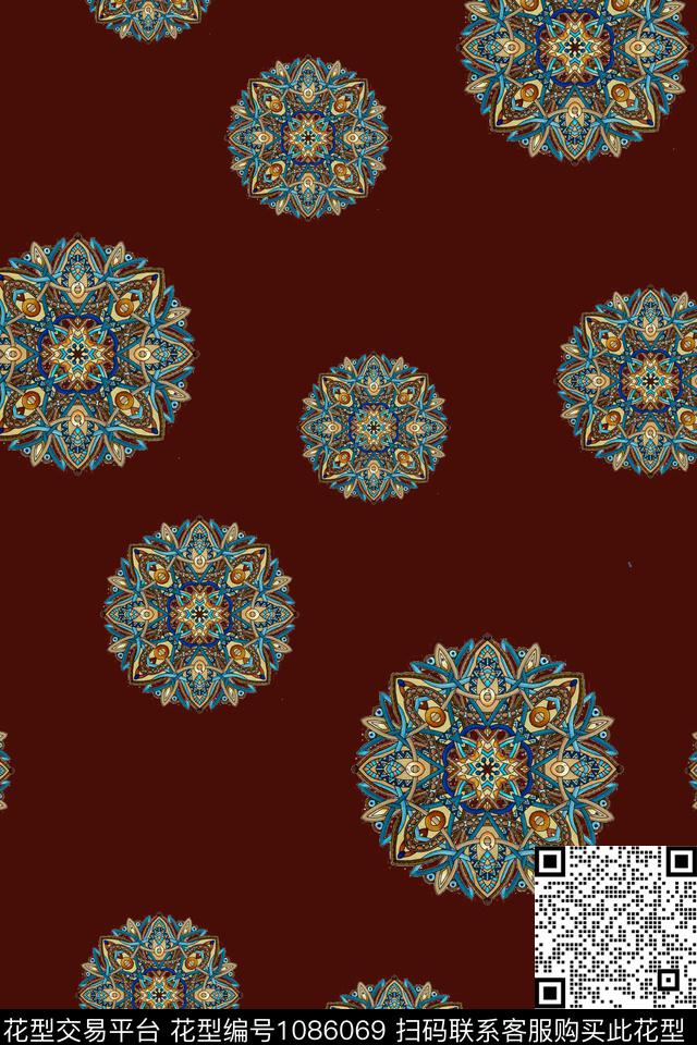 黑底花卉数码华亿平台民族风数码印花华亿平台下载（图片编号: 1086069） - 瓦栏（Walan）