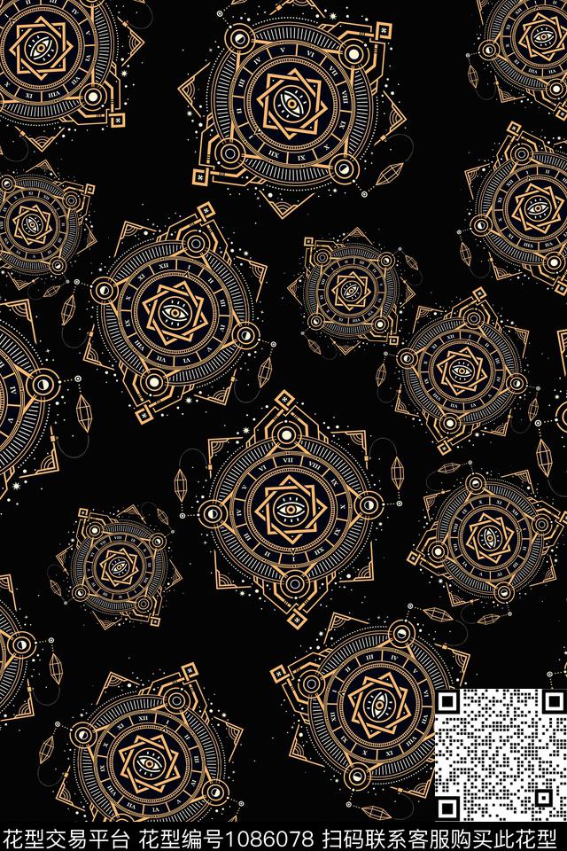 黑底花卉数码华亿平台民族风数码印花华亿平台下载（图片编号: 1086078） - 瓦栏（Walan）