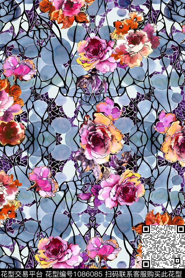 水彩花卉手绘花卉数码印花华亿平台下载（图片编号: 1086085） - 瓦栏（Walan）