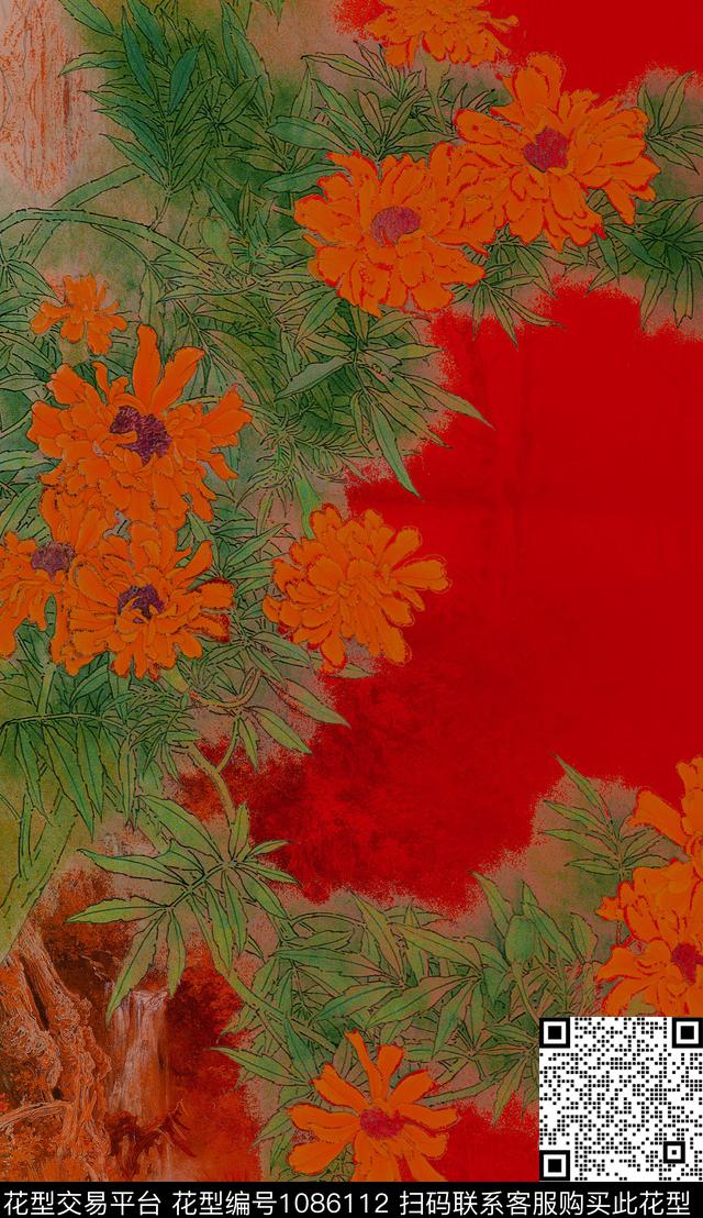 花卉中国风香云纱数码印花华亿平台下载（图片编号: 1086112） - 瓦栏（Walan）
