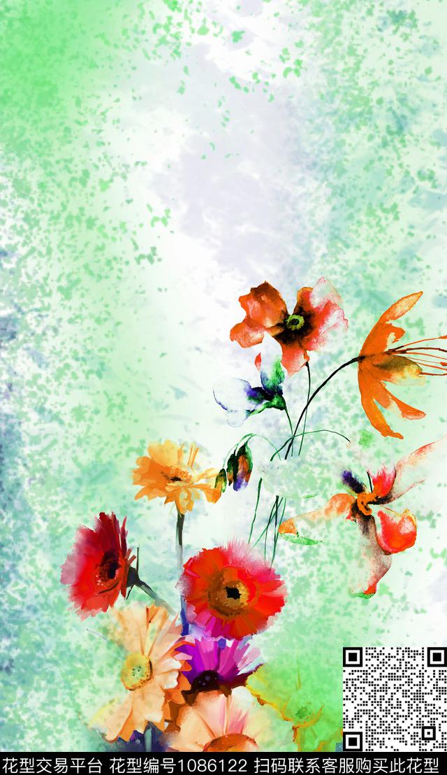 抽象花卉花纹数码印花华亿平台下载（图片编号: 1086122） - 瓦栏（Walan）