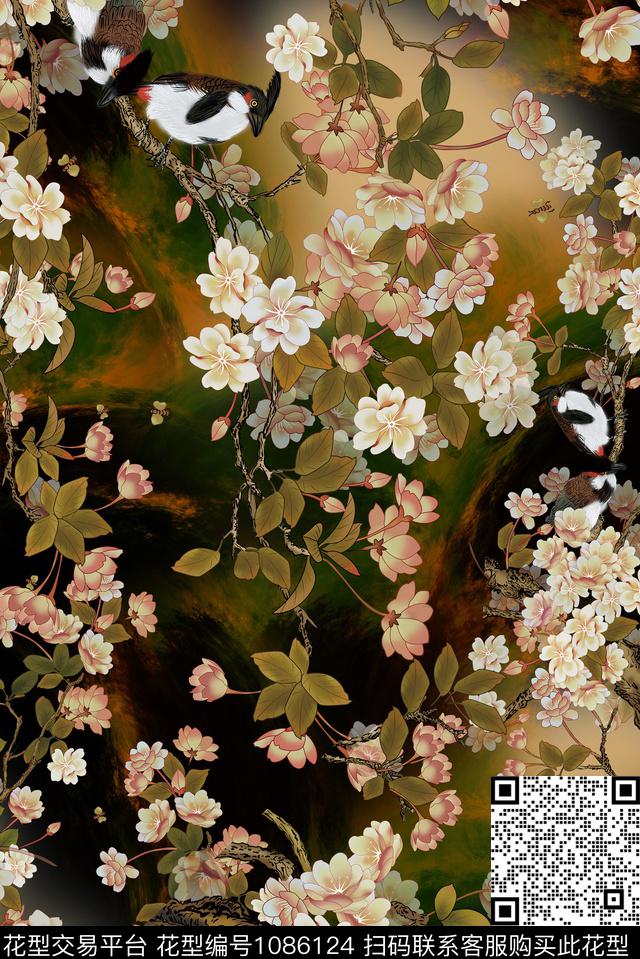 数码华亿平台花卉中国风数码印花华亿平台下载（图片编号: 1086124） - 瓦栏（Walan）