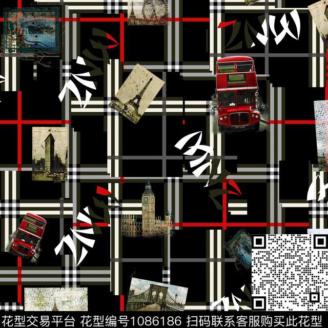 字母格子风景定位数码印花华亿平台下载（图片编号: 1086186） - 瓦栏（Walan）