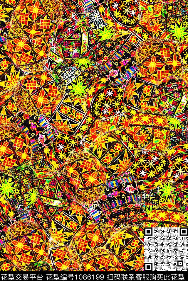 数码华亿平台民族风抽象数码印花华亿平台下载（图片编号: 1086199） - 瓦栏（Walan）