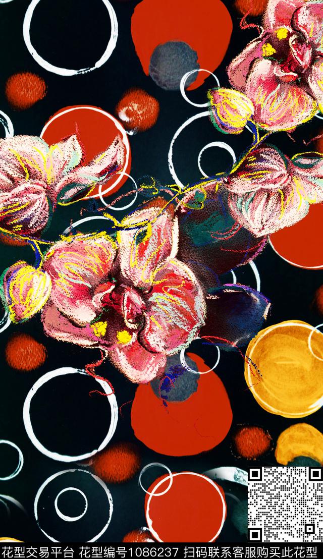 花卉定位花几何数码印花华亿平台下载（图片编号: 1086237） - 瓦栏（Walan）