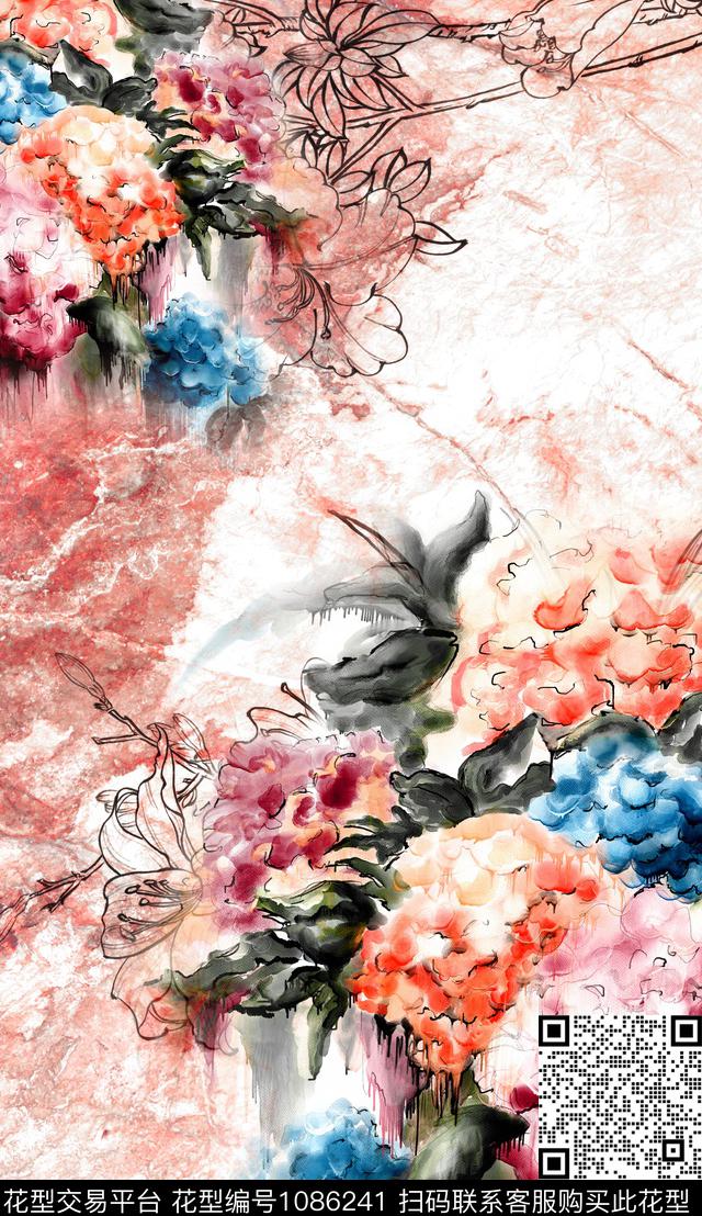 中国风肌理花卉数码印花华亿平台下载（图片编号: 1086241） - 瓦栏（Walan）