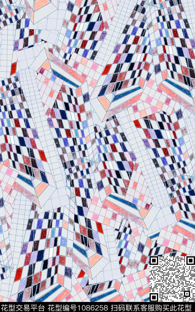 格子线条几何数码印花华亿平台下载（图片编号: 1086258） - 瓦栏（Walan）
