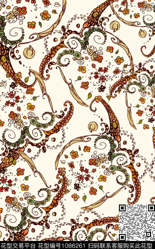 小碎花线条花卉花卉数码印花华亿平台下载（图片编号: 1086261） - 瓦栏（Walan）