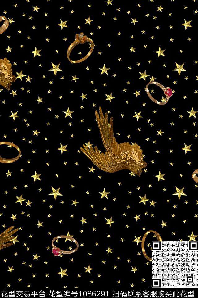 星星翅膀休闲风数码印花华亿平台下载（图片编号: 1086291） - 瓦栏（Walan）