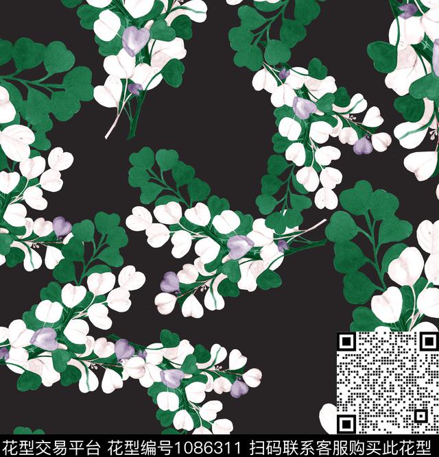 小碎花玫瑰花绿植树叶数码印花华亿平台下载（图片编号: 1086311） - 瓦栏（Walan）