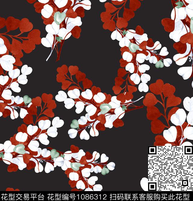 小碎花玫瑰花绿植树叶数码印花华亿平台下载（图片编号: 1086312） - 瓦栏（Walan）