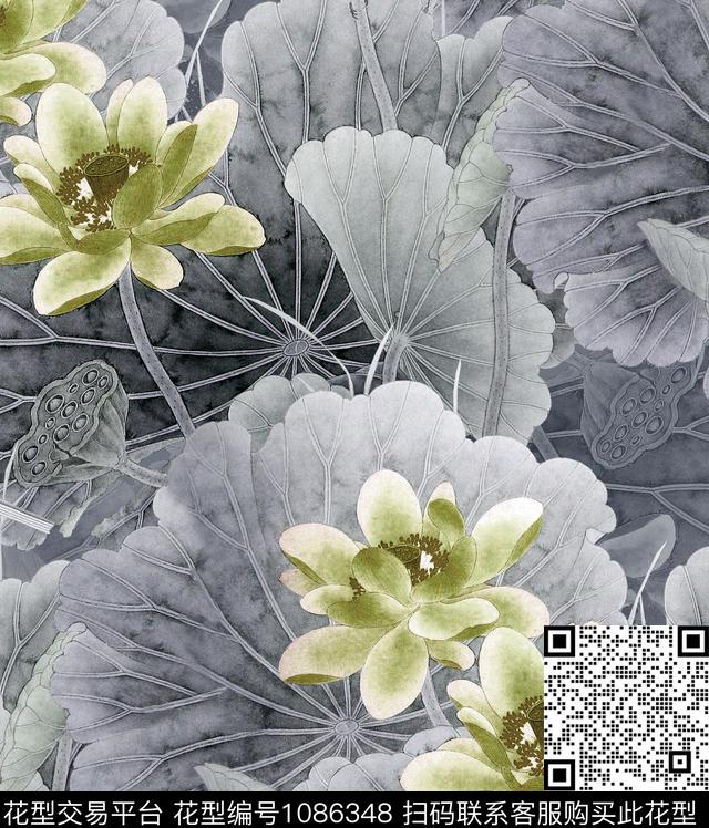 香云纱荷花中国风数码印花华亿平台下载（图片编号: 1086348） - 瓦栏（Walan）