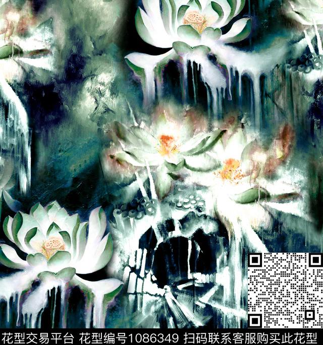 香云纱荷花中国风数码印花华亿平台下载（图片编号: 1086349） - 瓦栏（Walan）