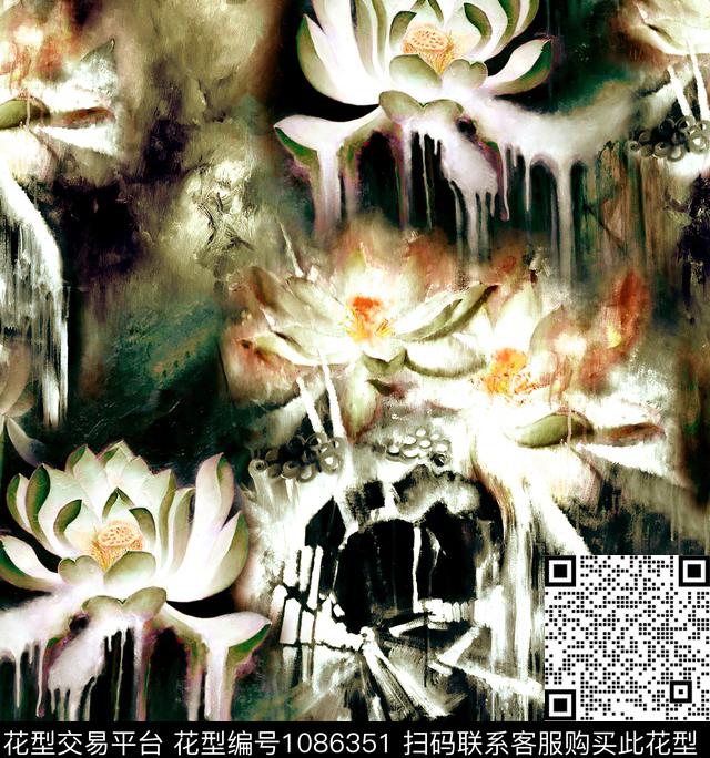 香云纱荷花中国风数码印花华亿平台下载（图片编号: 1086351） - 瓦栏（Walan）