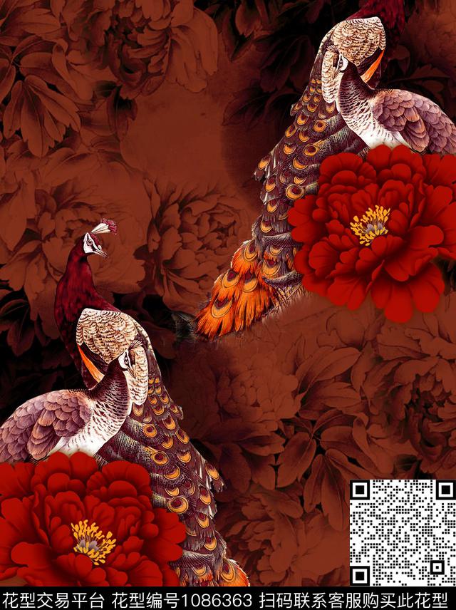 香云纱牡丹中国风数码印花华亿平台下载（图片编号: 1086363） - 瓦栏（Walan）