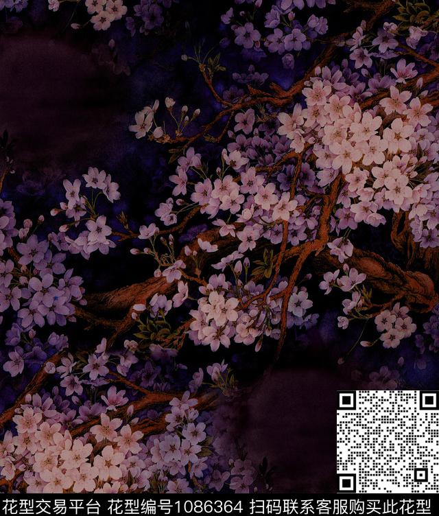 香云纱樱花中国风数码印花华亿平台下载（图片编号: 1086364） - 瓦栏（Walan）