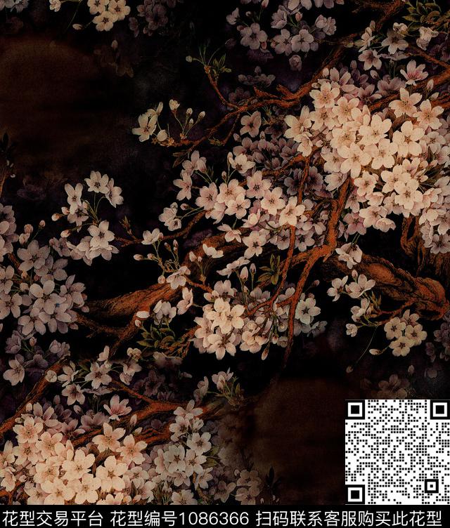 香云纱樱花中国风数码印花华亿平台下载（图片编号: 1086366） - 瓦栏（Walan）