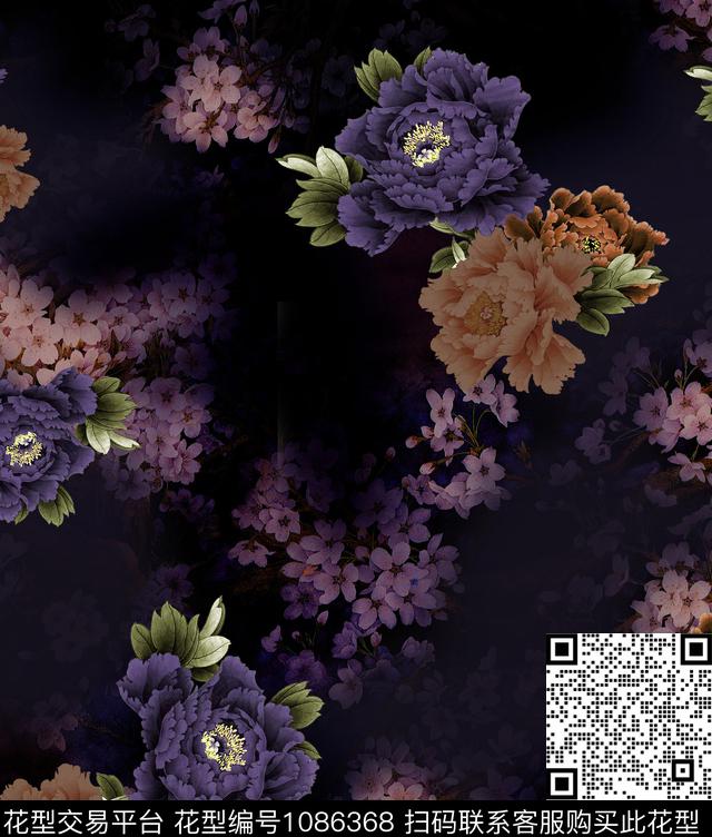 香云纱牡丹中国风数码印花华亿平台下载（图片编号: 1086368） - 瓦栏（Walan）