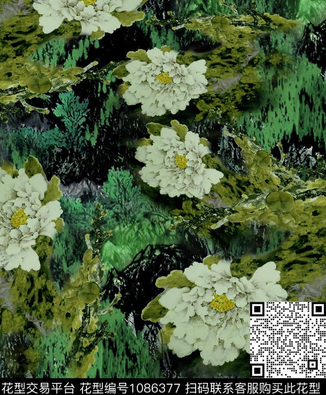 香云纱牡丹中国风数码印花华亿平台下载（图片编号: 1086377） - 瓦栏（Walan）