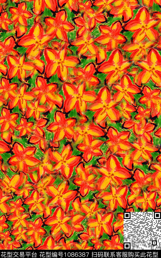 花卉中老年油画华亿平台数码印花华亿平台下载（图片编号: 1086387） - 瓦栏（Walan）