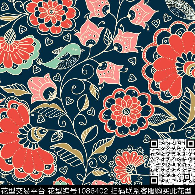 花卉几何动物数码印花华亿平台下载（图片编号: 1086402） - 瓦栏（Walan）