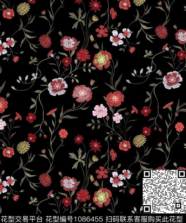抽象花卉手绘花卉小碎花传统印花华亿平台下载（图片编号: 1086455） - 瓦栏（Walan）