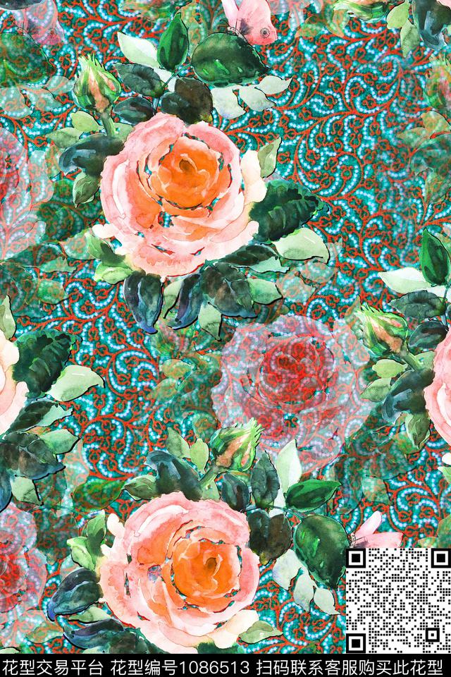 数码华亿平台花卉大牌风数码印花华亿平台下载（图片编号: 1086513） - 瓦栏（Walan）