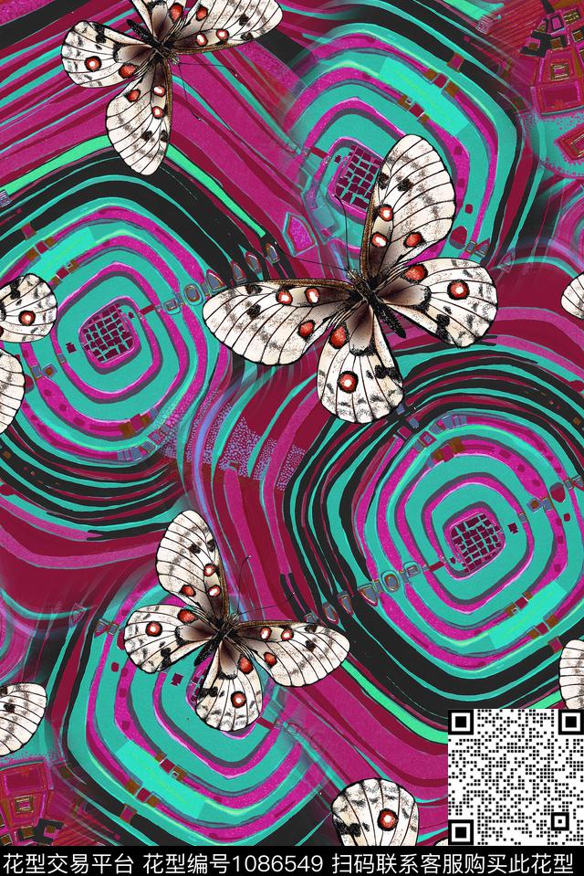 油画华亿平台几何蝴蝶数码印花华亿平台下载（图片编号: 1086549） - 瓦栏（Walan）