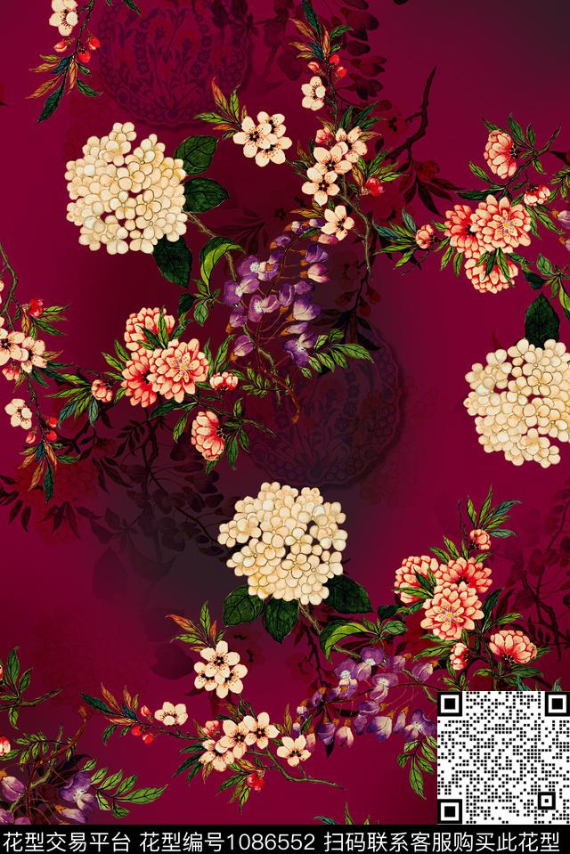 绣球花花卉女装数码印花华亿平台下载（图片编号: 1086552） - 瓦栏（Walan）