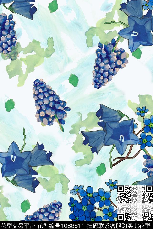 趣味抽象手绘花卉数码印花华亿平台下载（图片编号: 1086611） - 瓦栏（Walan）