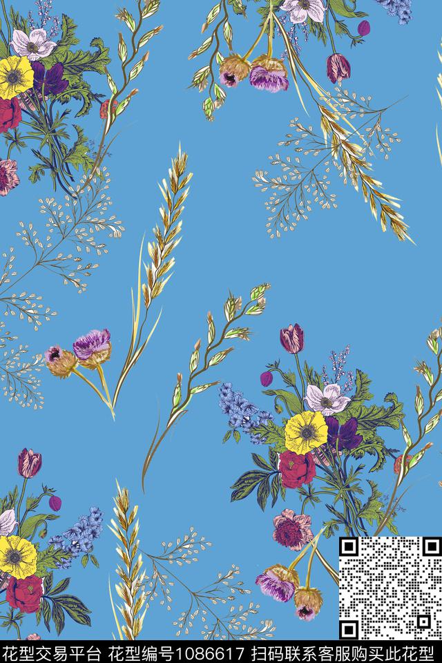 数码华亿平台春夏华亿平台手绘花卉数码印花华亿平台下载（图片编号: 1086617） - 瓦栏（Walan）