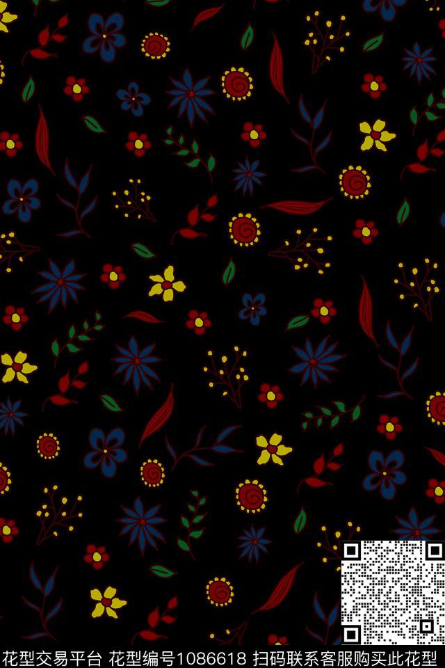 小碎花花卉复古传统印花华亿平台下载（图片编号: 1086618） - 瓦栏（Walan）