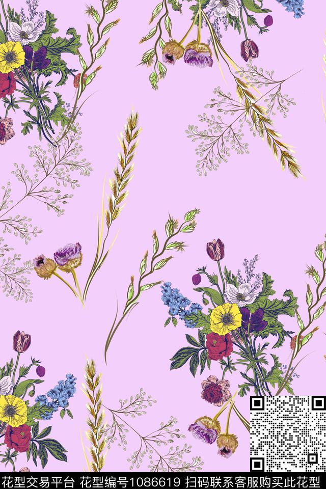 数码华亿平台春夏华亿平台手绘花卉数码印花华亿平台下载（图片编号: 1086619） - 瓦栏（Walan）