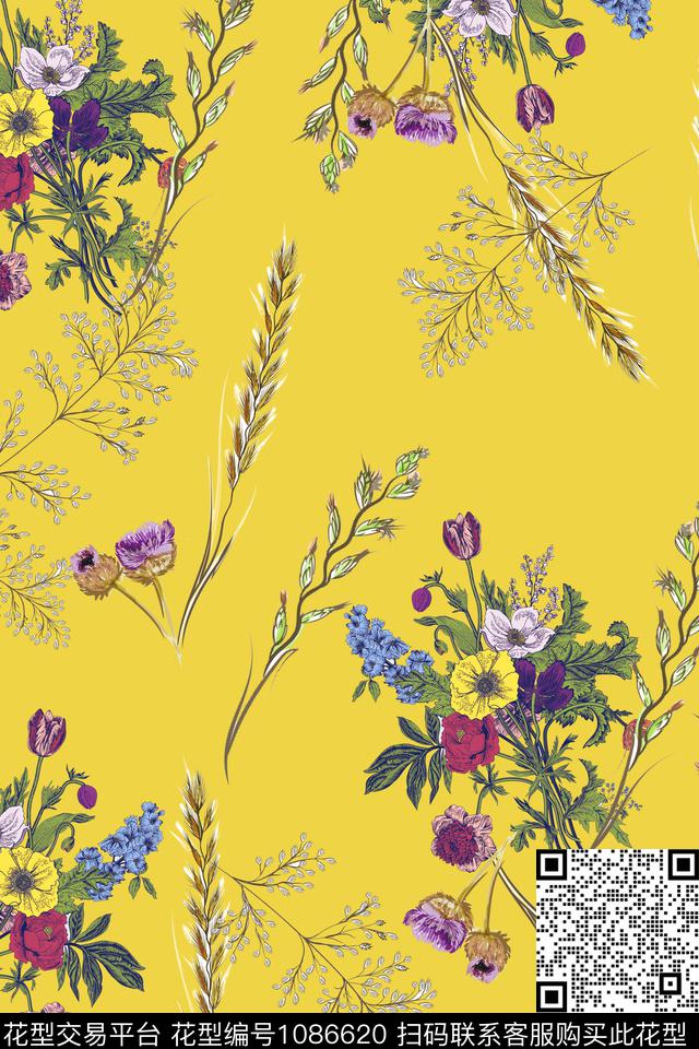 数码华亿平台春夏华亿平台手绘花卉数码印花华亿平台下载（图片编号: 1086620） - 瓦栏（Walan）