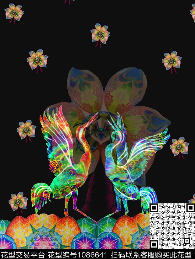 抽象手绘花卉花卉数码印花华亿平台下载（图片编号: 1086641） - 瓦栏（Walan）