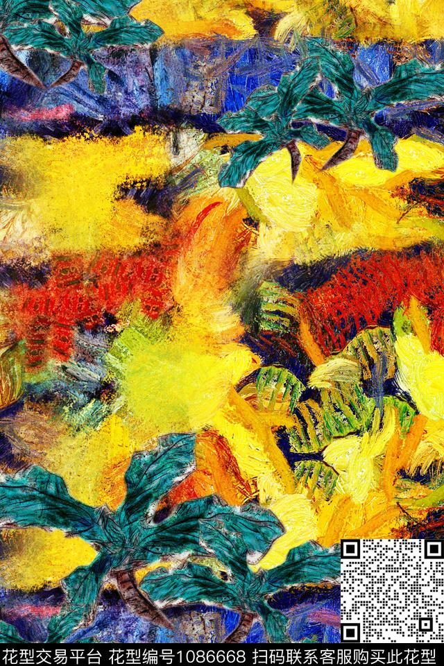 抽象复古热带华亿平台数码印花华亿平台下载（图片编号: 1086668） - 瓦栏（Walan）