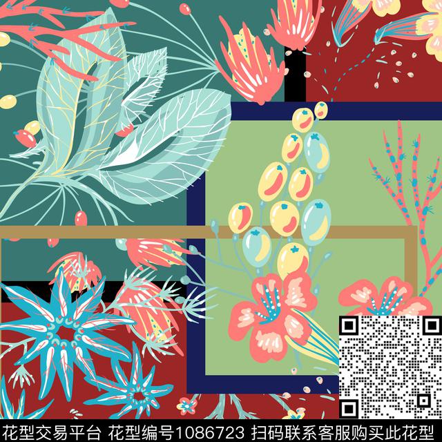 创意花卉方巾数码印花华亿平台下载（图片编号: 1086723） - 瓦栏（Walan）