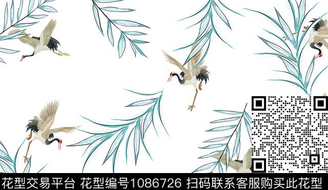 创意动物花卉仙鹤数码印花华亿平台下载（图片编号: 1086726） - 瓦栏（Walan）