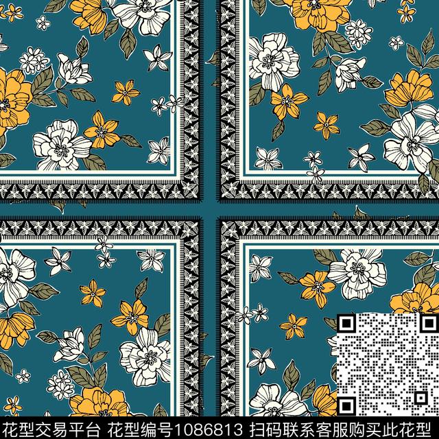 花卉围巾丝巾印花数码印花华亿平台下载（图片编号: 1086813） - 瓦栏（Walan）